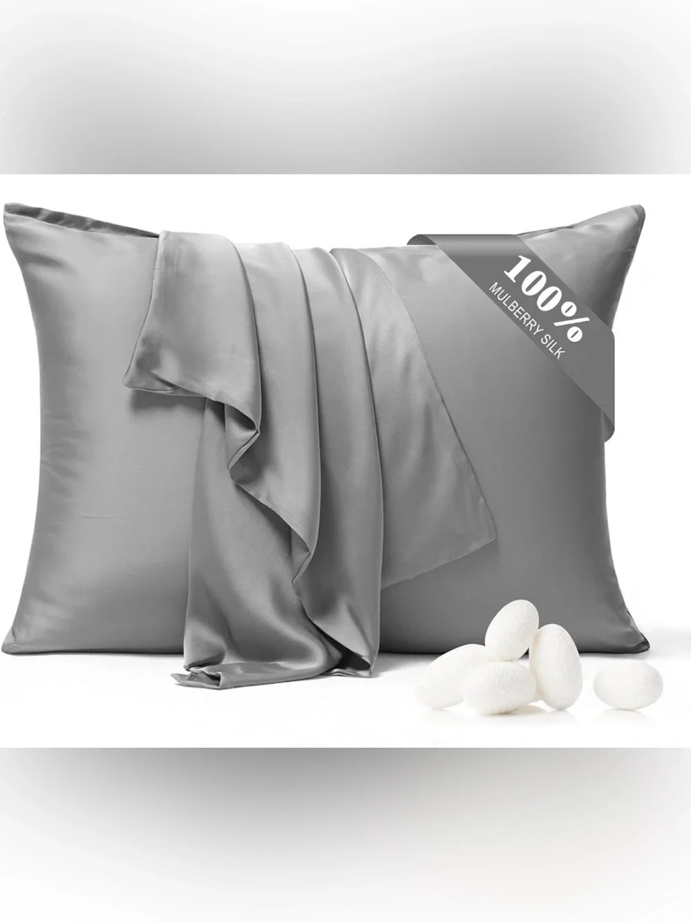 100% Pure Silk Pillowcase 2 Pack for Hair and Skin, Both Sides 23 Momme King